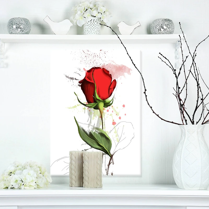 Designart - Red Rose Hand drawn