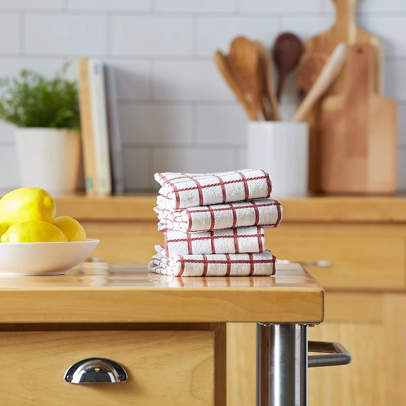 DII® Barn Red Windowpane Terry Dishtowels, 4ct.