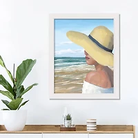 Woman on the Beach White Framed Print