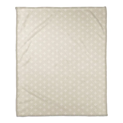 Beige & White Swiss Cross Pattern Fleece Blanket