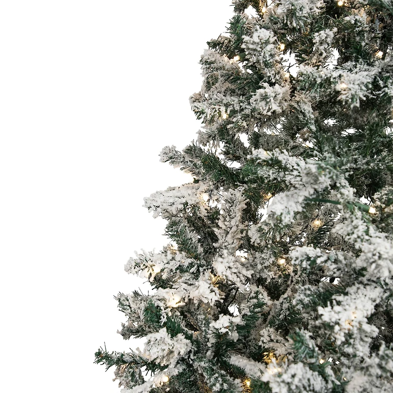 9ft. Pre-Lit Flocked Pine Artificial Christmas Tree, Warm White LED Lights