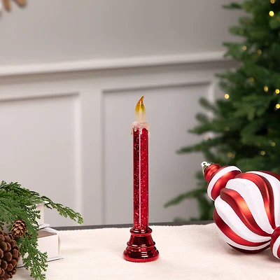 Glittered LED Flameless Christmas Candle - 9.25" - Red