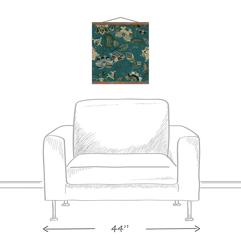 Ornate Teal Floral Teak Hanging Canvas Art