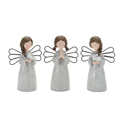 6" Floral Etched Angel Figurine Set