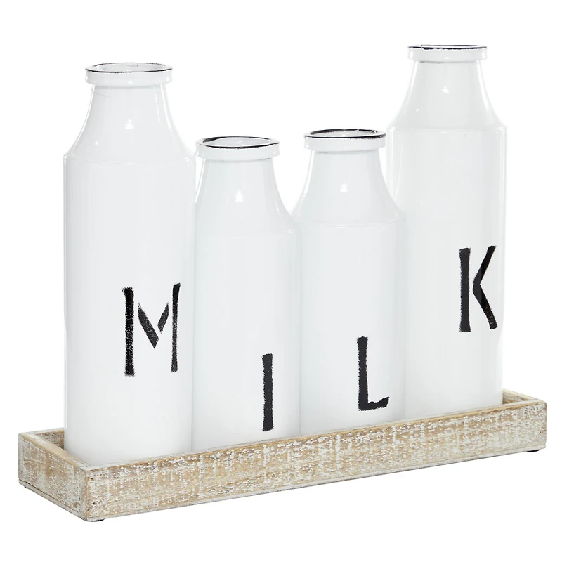 White Iron Farmhouse Decorative Milk Bottles Set