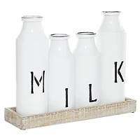 White Iron Farmhouse Decorative Milk Bottles Set