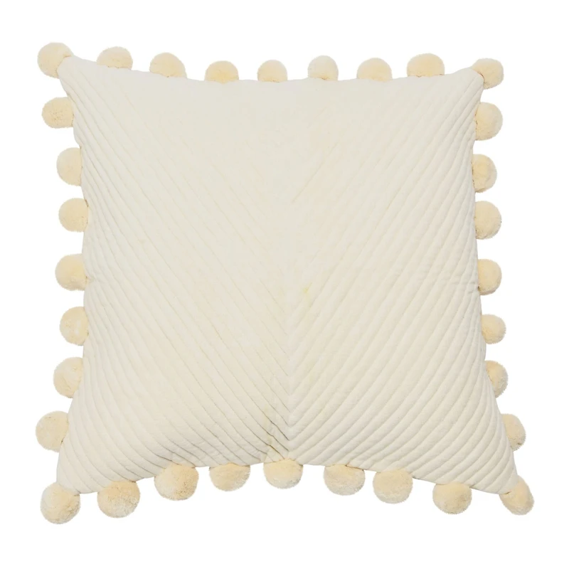 20'' Square Quilted Cotton Pillow Cover with Pom Pom Trim