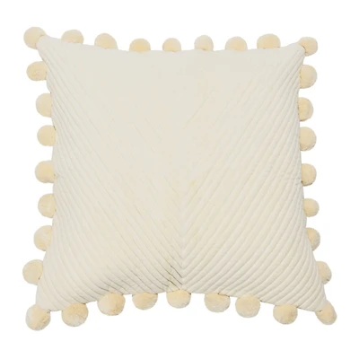 20'' Square Quilted Cotton Pillow Cover with Pom Pom Trim