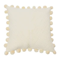 20'' Square Quilted Cotton Pillow Cover with Pom Pom Trim