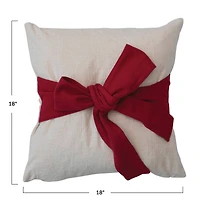 Hello Honey® Cream & Red Hand-Woven Cotton Slub Pillow with Bow