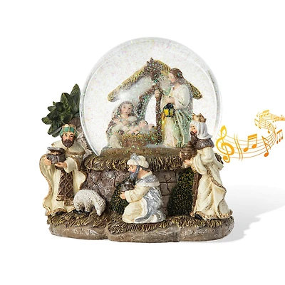 Glitzhome® Lighted Musical Snowflakes Nativity Scene Waterglobe