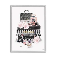 Stupell Industries Daily Glam Necessities Fashion Forward Book Stack Wall Art in Gray Frame