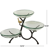 20" Clear Glass Kitchen Serving Bowl with 3-Tier Black Metal Branch Stand