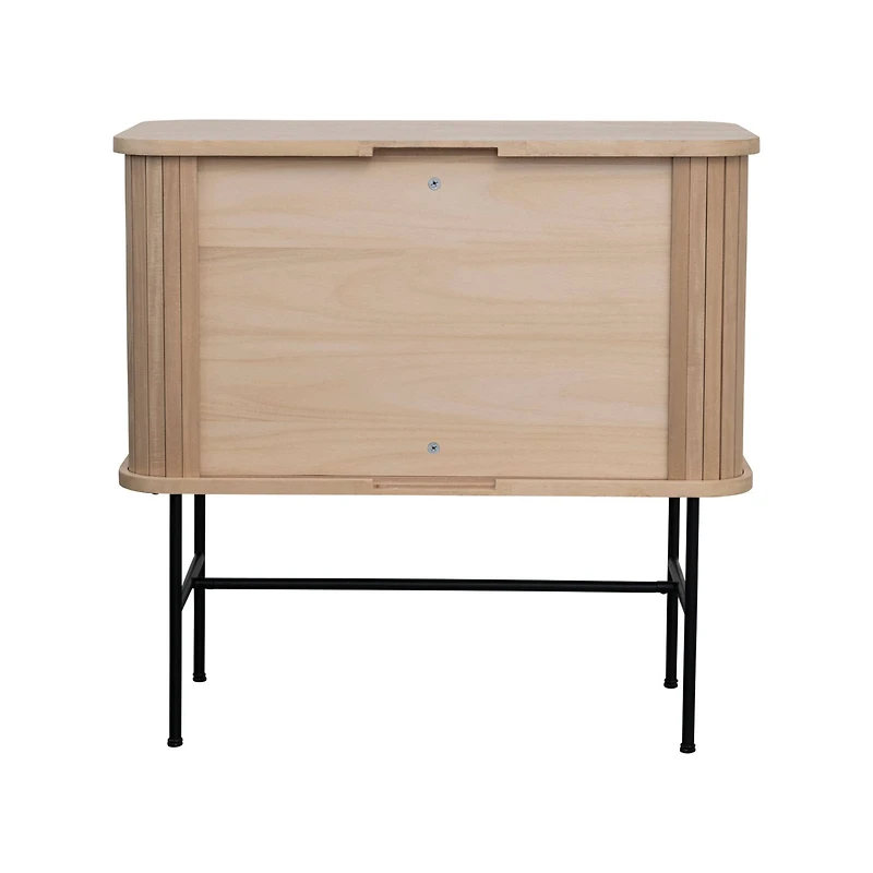 Hello Honey® 3ft. Natural Wood & Black Metal Cabinet with Sliding Doors