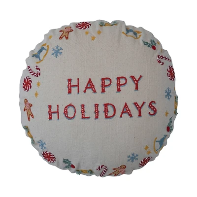 Hello Honey® 16" Happy Holidays Embroidery Round Cotton Slub Pillow