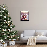 Stupell Industries Santa & Reindeer Bonfire Scene Framed Floater Canvas Wall Art