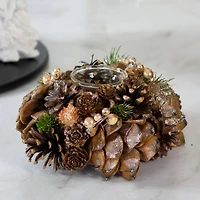 7.25" Autumn Artificial Foliage Pine Cone Votive Candle Holder