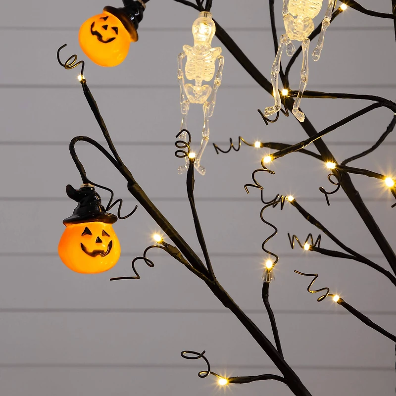 4ft. Pre-Lit Artificial Halloween Pumpkins and Skulls Ornament Tree with 64 Warm White LED Lights