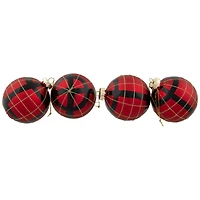 4ct. 3" Red, Black & Gold Plaid Glass Ball Ornaments