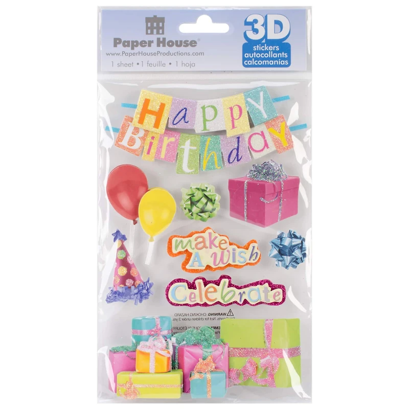 Paper House® Happy Birthday 3D Stickers