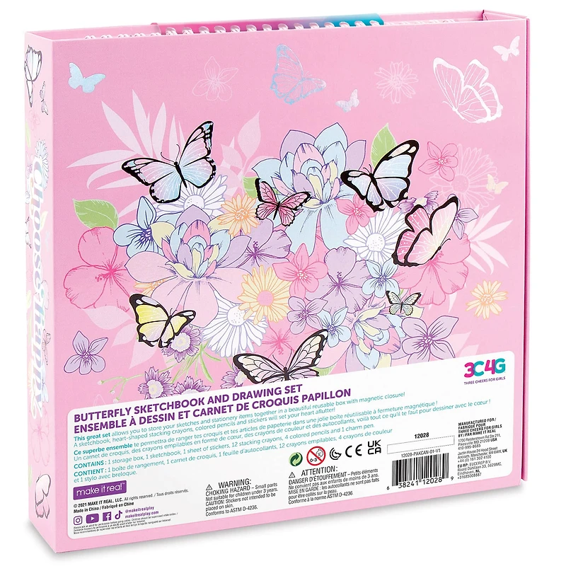 Make It Real 3C4G: Butterfly Sketchbook & Drawing Set, 20pcs