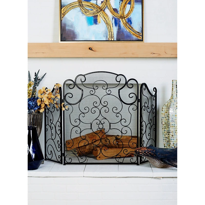 Black Metal Traditional Fireplace Screen