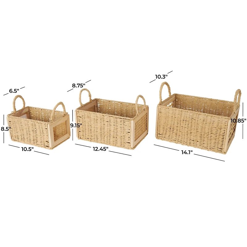 Brown Rattan Woven Decorative Storage Basket with Rope Handles, 3ct.