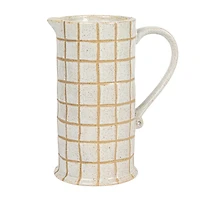 Hello Honey® 46oz. Cream & Brown Reactive Glaze Wax Relief Grid Pattern Stoneware Pitcher