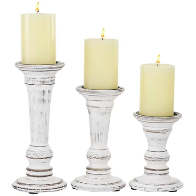 White Mango Wood Country Cottage Candle Holder Set