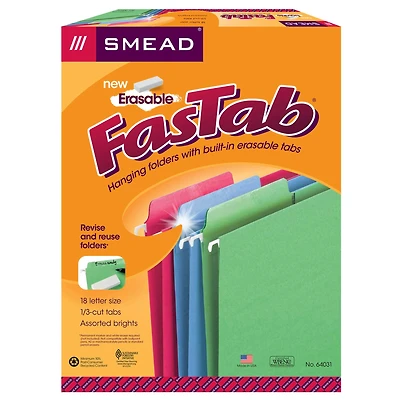 Smead® Erasable FasTab® Hanging File Folders, 18ct.