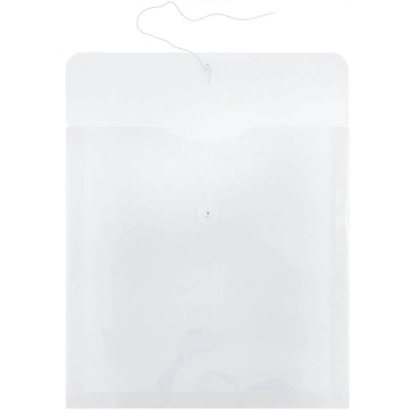 JAM Paper Large Clear Square Plastic Envelopes with Button & String Tie Closure, 12ct.