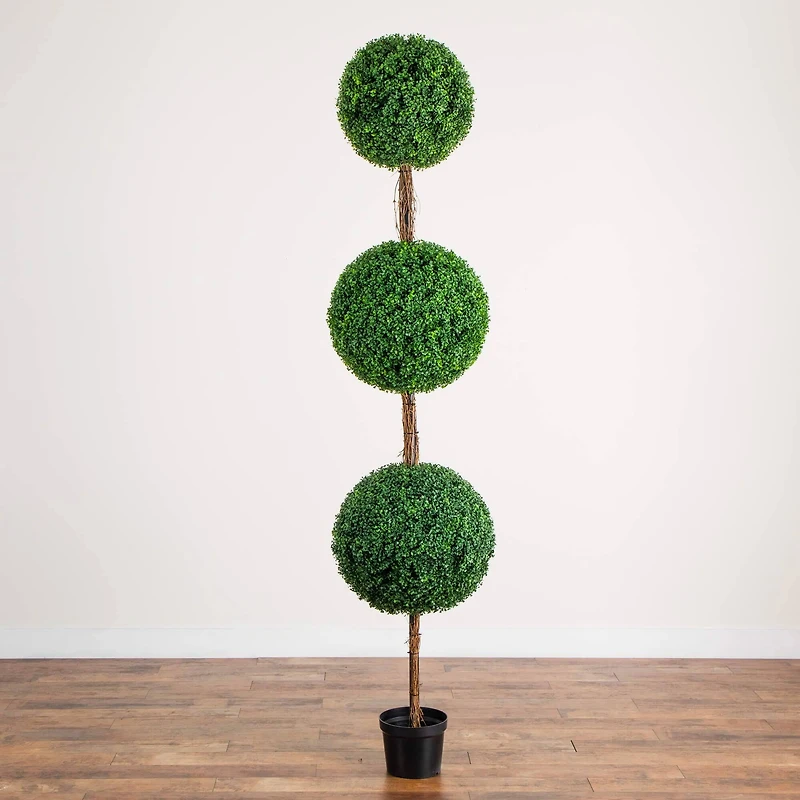 8ft. UV Resistant Artificial Triple Ball Boxwood Topiary Tree (Indoor/Outdoor)