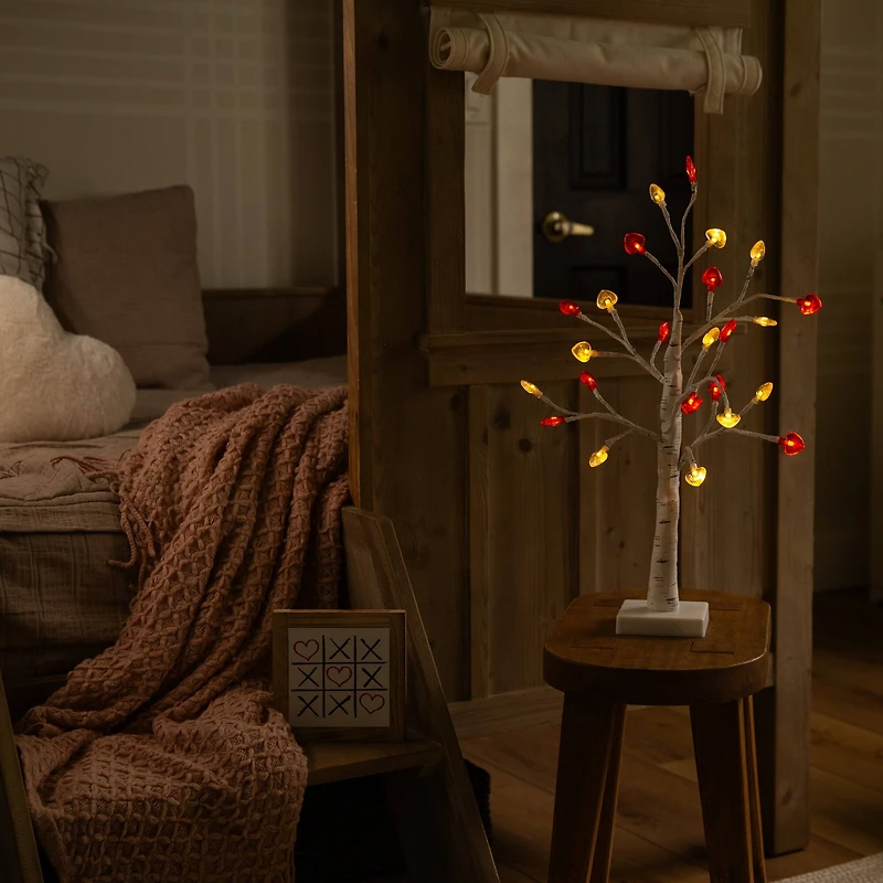 2ft. Pre-Lit Artificial Valentine's Day Twig Tree with 24 Red & White Heart-Shaped LED Lights