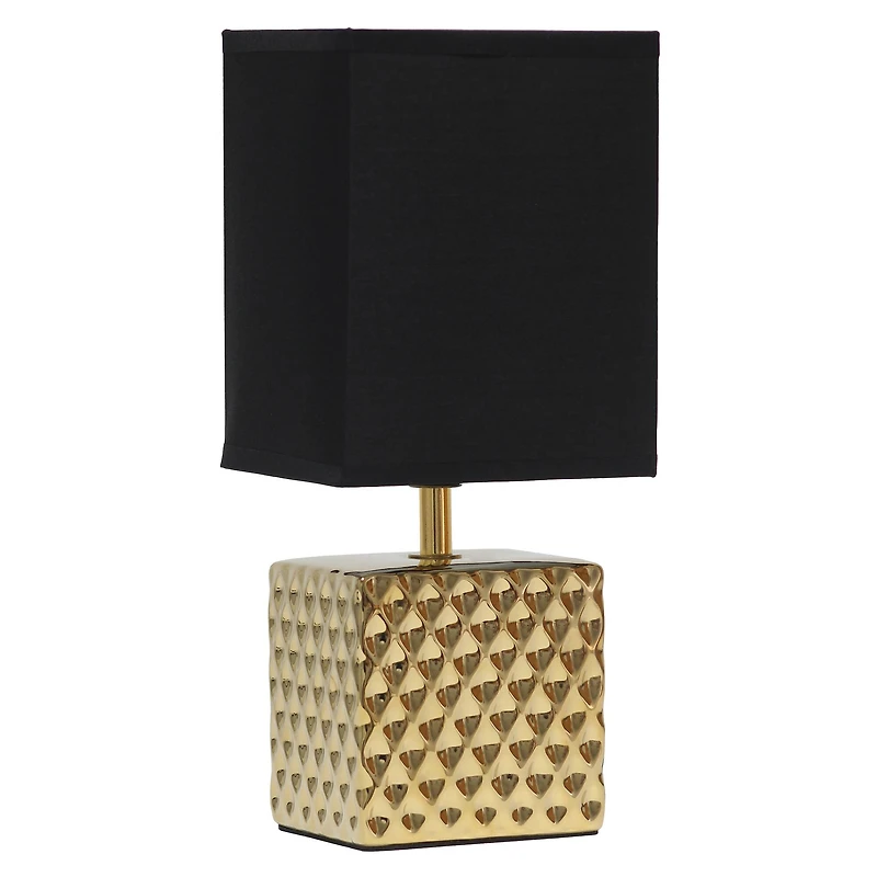 Simple Designs 12" Petite Hammered Gold Square Table Lamp
