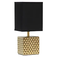 Simple Designs 12" Petite Hammered Gold Square Table Lamp