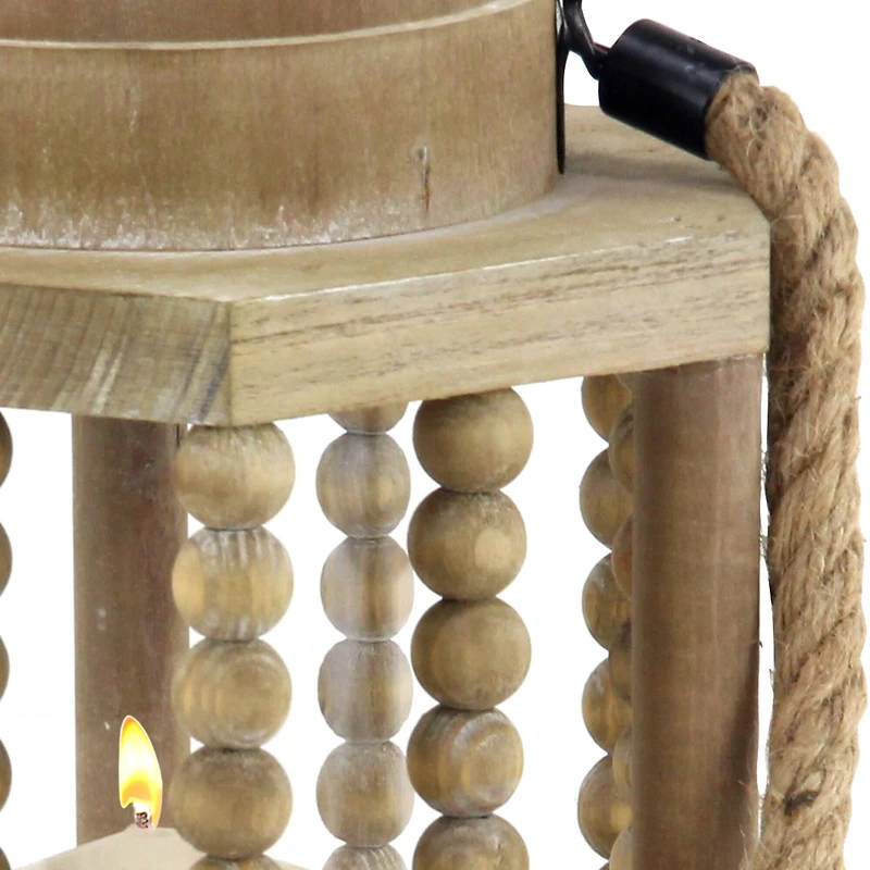 11" Light Brown Recycled Wood Candle Holder Lantern