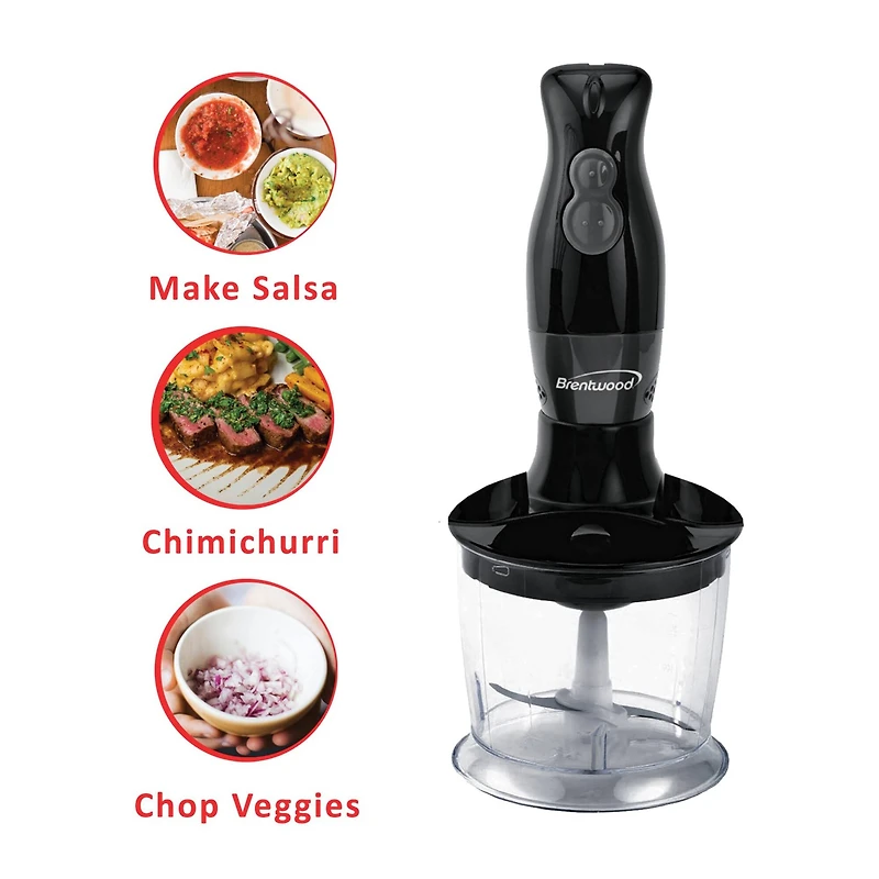 Brentwood Black 2-Speed Hand Blender & Food Processor with Balloon Whisk