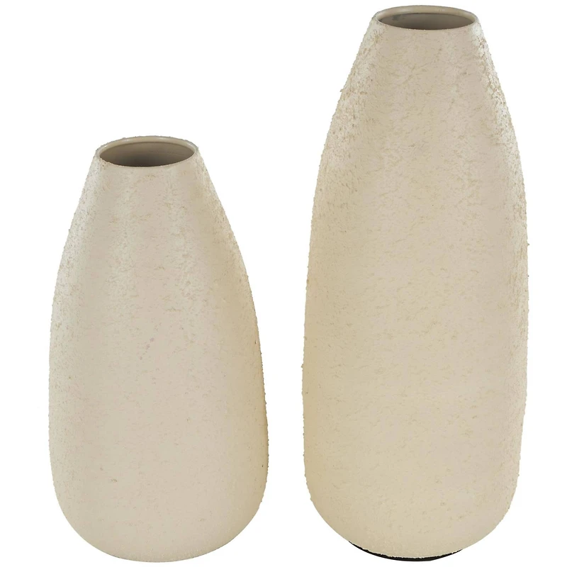 Cream Minimalistic Distressed Textured Metal Vase Set