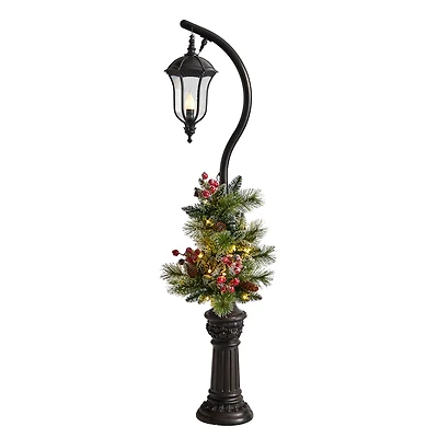 5ft. Pre-Lit LED Holiday Decorated Lamp Post With Greenery & Berries