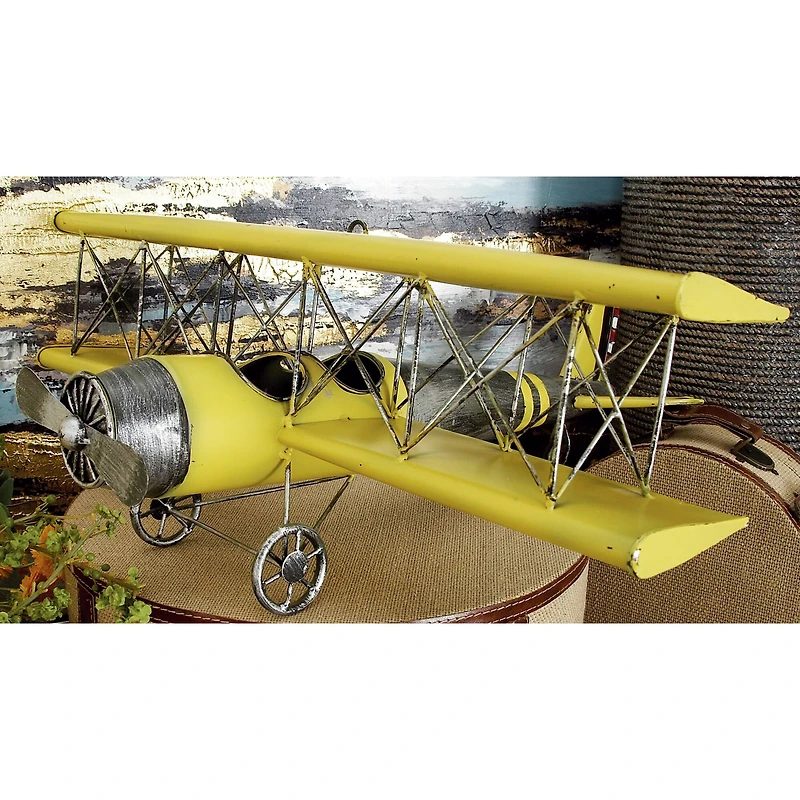 Yellow Retro Airplane Hanging Airplane Accent