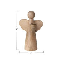 Hello Honey® 8" Natural Mango Wood Angel Taper Candle Holder