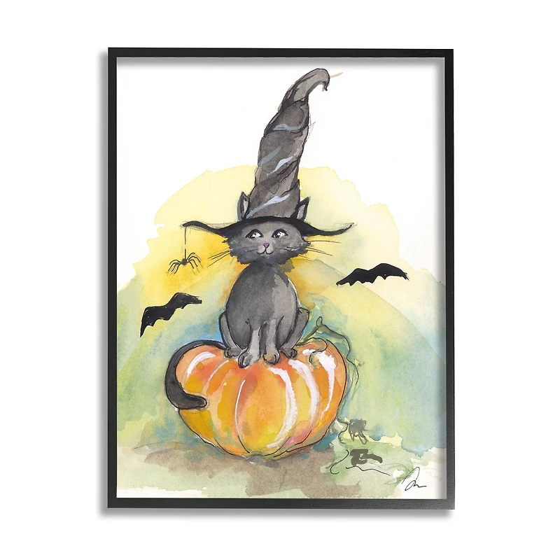Stupell Industries Witch Cat on Pumpkin Framed Giclee Art