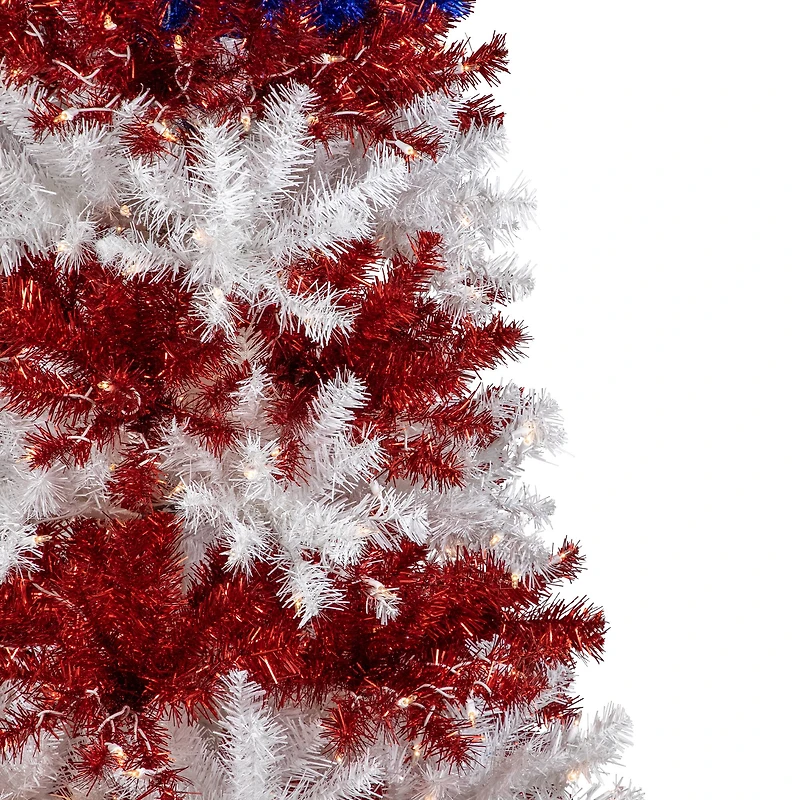6ft. Pre-Lit Americana Tinsel Artificial Christmas Tree, Clear Lights