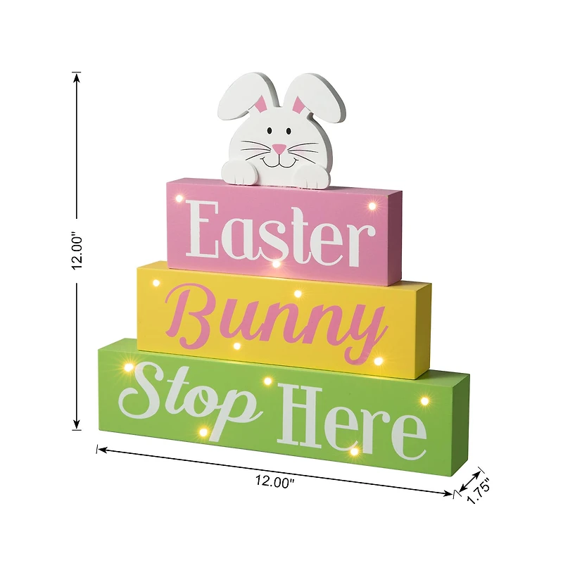 Glitzhome® 12" Easter LED Lighted Wooden Bunny Block Word Sign