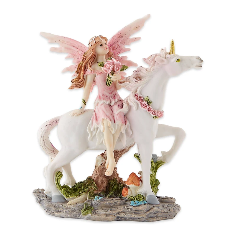 Magical Pink Fairy with Unicorn Figurine 5" x 2.25" x 6.5