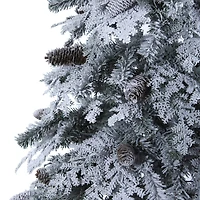 8ft. Pre-Lit Flocked Montana Down Swept Spruce & Pinecones Artificial Christmas Tree with Clear LED Lights