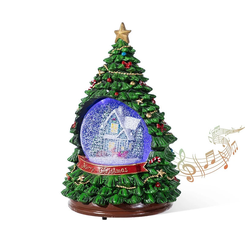 Glitzhome® 100mm Christmas Resin Lighted Musical Snowflakes Christmas Tree Waterglobe