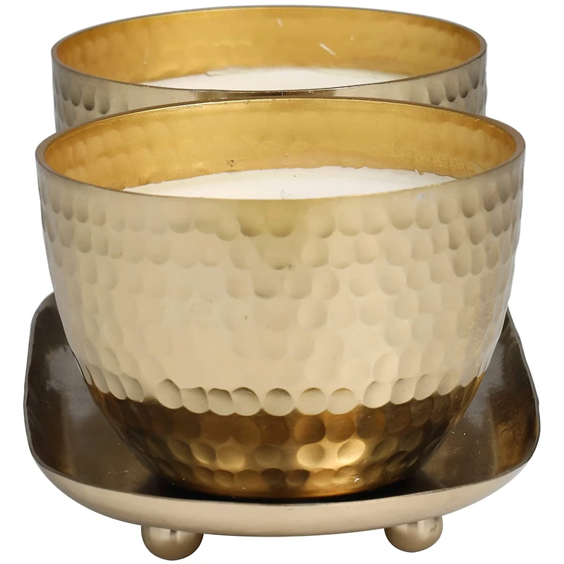 Mediterranean Fig Scented Candles in Gold Hammered Bowls Set