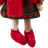 Plaid Angel Girl with Jute Pigtails  Christmas Ornament - 8.5" - Red and Beige
