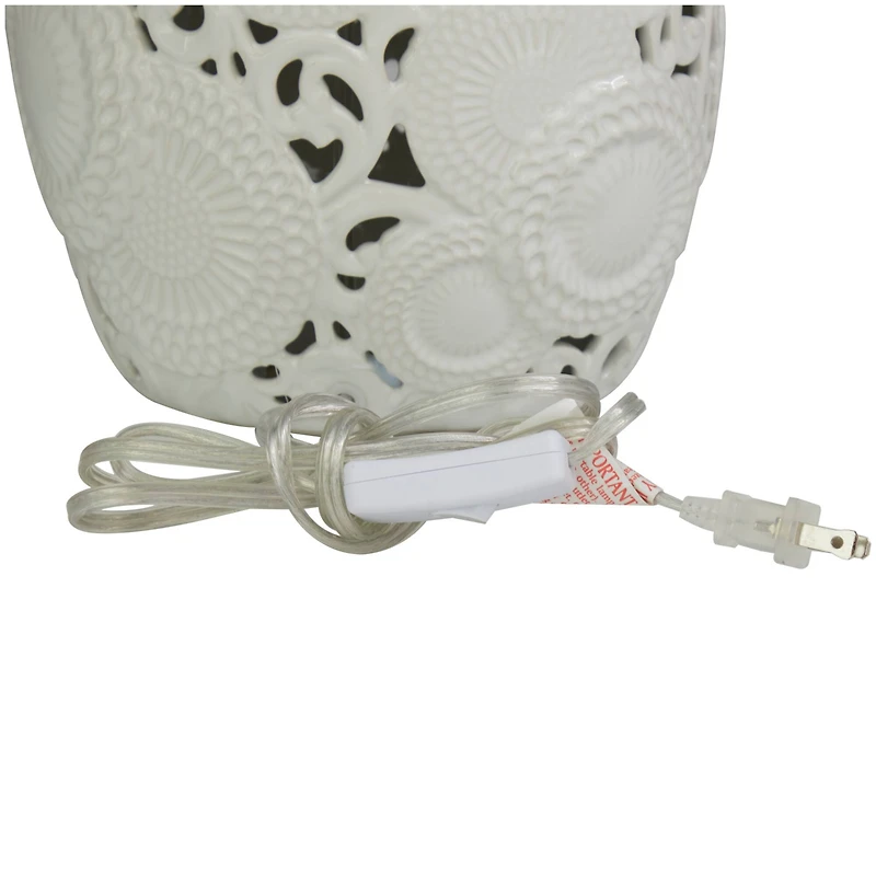 White Ceramic Cutout Floral Table Lamp 14" x 14" x 23"